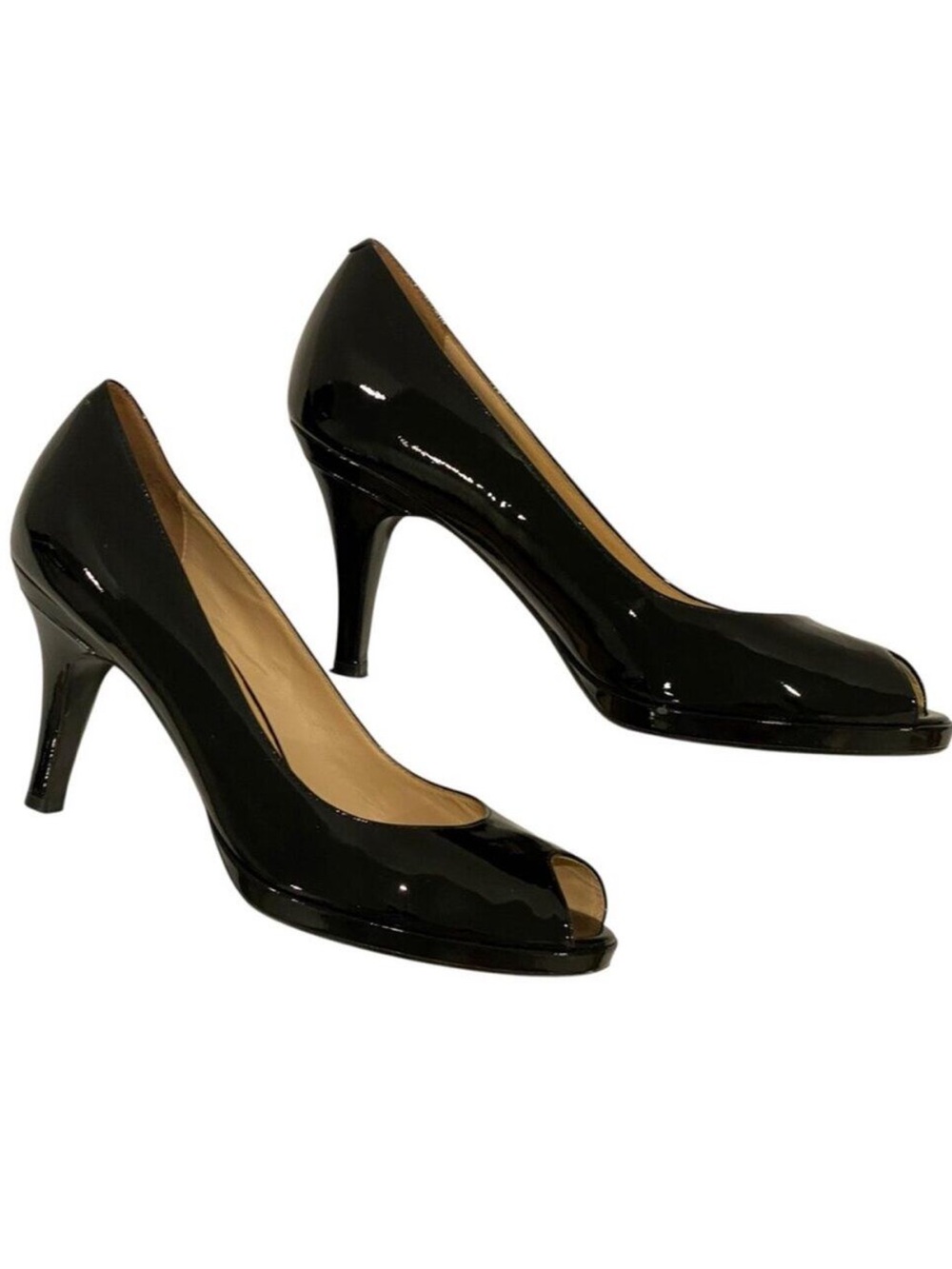 Cole Haan 9.5 Heels Classic Retro Pumps Comfort Nike Air Patent Leather Peep